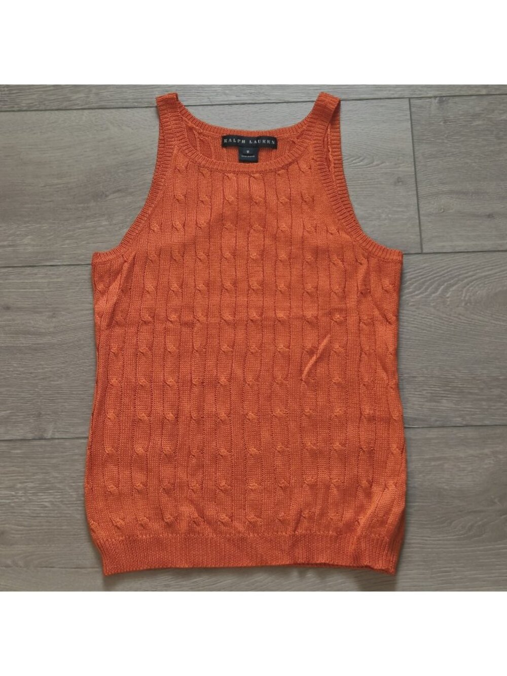 Ralph Lauren Black Label Orange Silk Cable Knit Tank Top Womens Medium